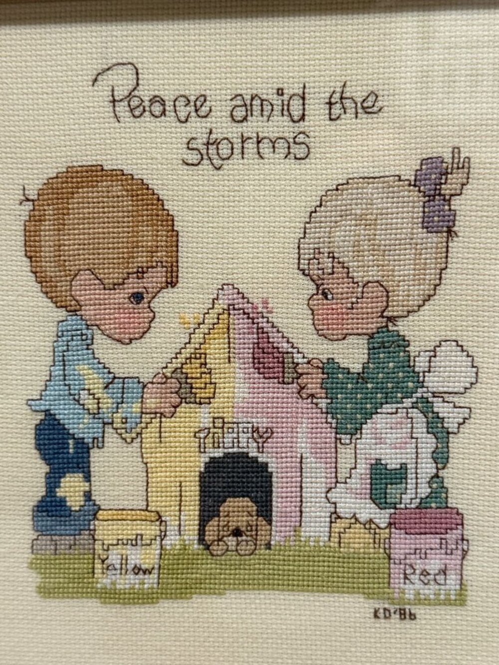 Peace Amid The Storms Framed Cross Stitch Art 1988 Precious Moments Handmade - Picture 2 of 7